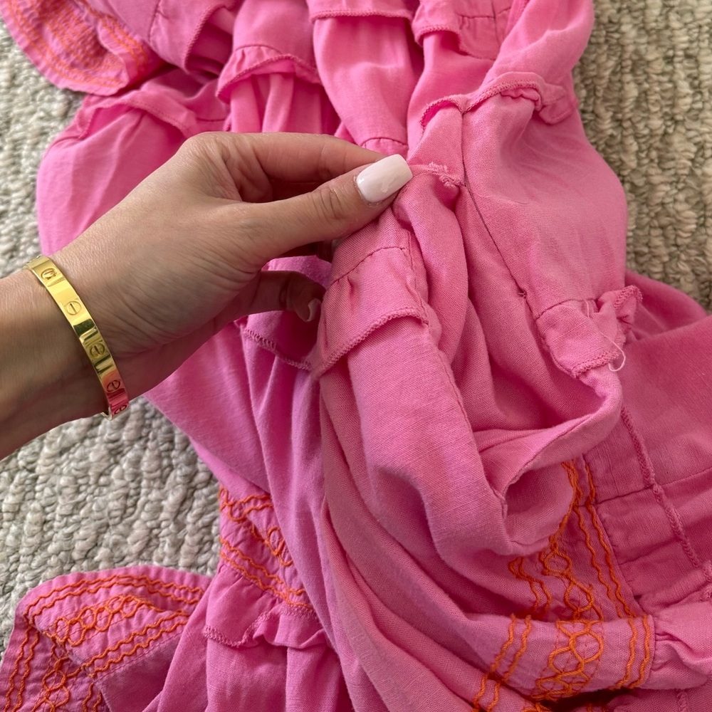 Pink Boho Embroidered Tiered Ruffle Dress - Picture 5 of 7